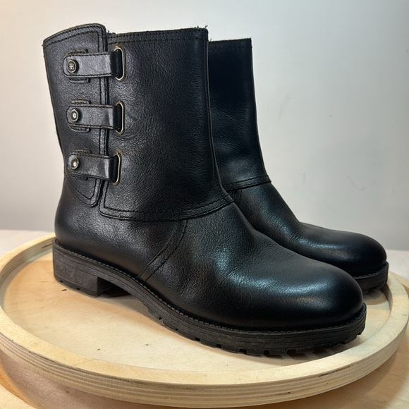 Naturalizer N5 Comfort Tynner Combat/Moto Black Leather Ankle Boots Size 6.5 W - Picture 3 of 9